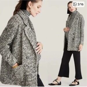 Hatch The Bristol Coat Black & White Textured Double Breasted Wool Blend‎ Small